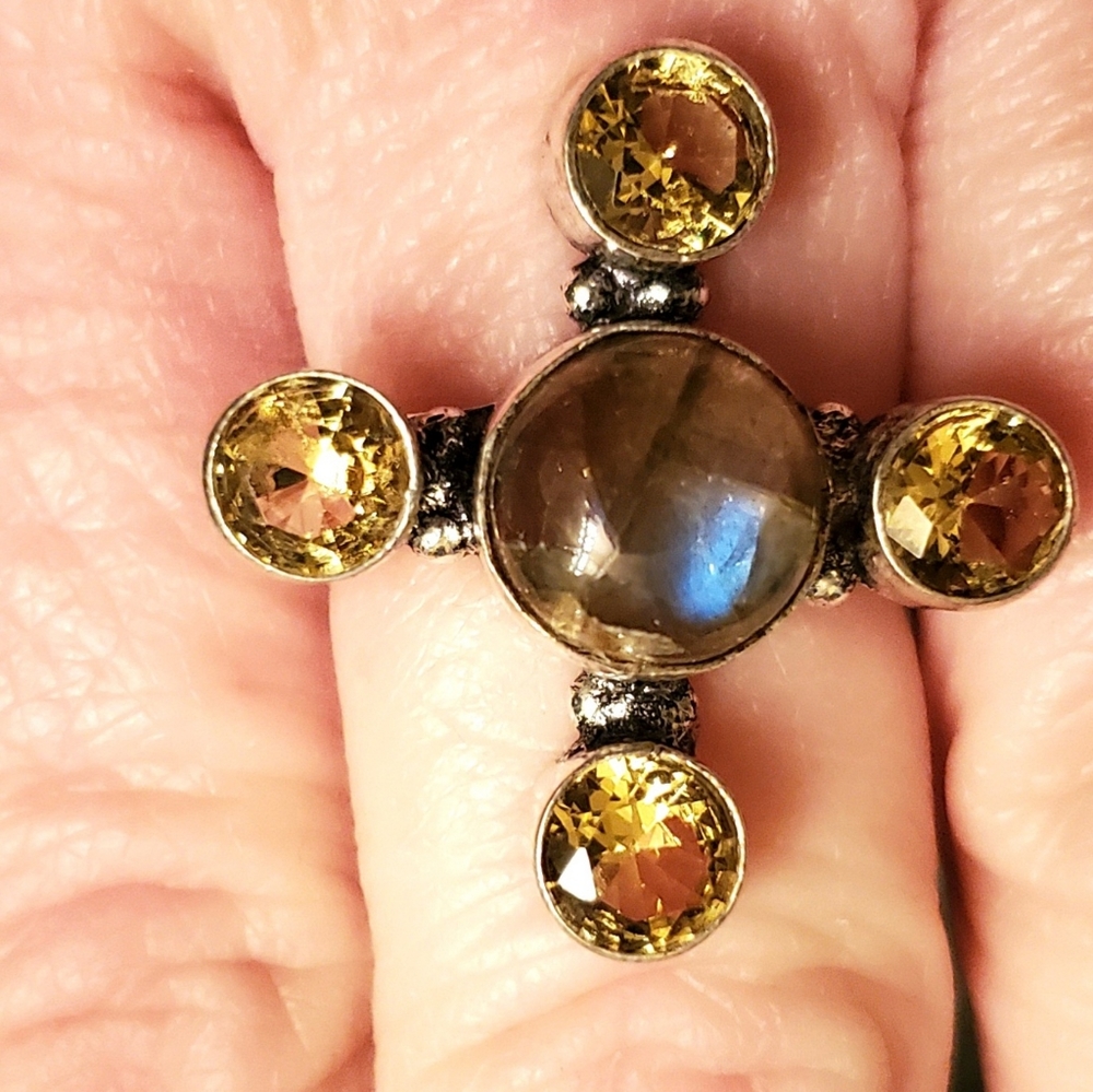 New Labradorite & Citrine 925 Silver Ring. - Picture 3 of 16